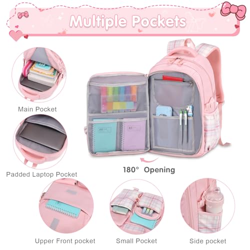 ACESAK Girls Backpack - 3PCS Backpack for Girls Cute School Backpacks for Girls Kindergarten Elementary Preschool Middle Kids School Bags with Lunch Box Pencil Case Set (Pink) - color: Pink