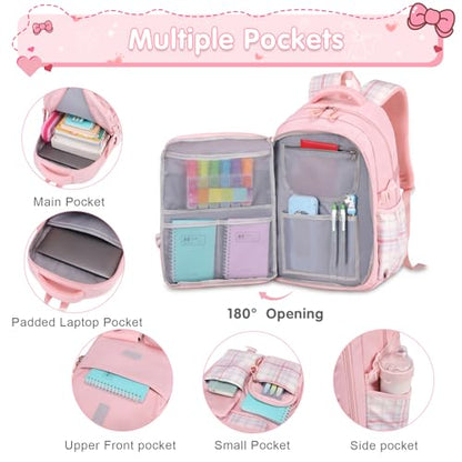 ACESAK Girls Backpack - 3PCS Backpack for Girls Cute School Backpacks for Girls Kindergarten Elementary Preschool Middle Kids School Bags with Lunch Box Pencil Case Set (Pink) - color: Pink