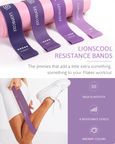LIONSCOOL Pilates Ring Set – 14" Anti-Deformation Magic Circle with Padded Handles, Mini Ball, Resistance Bands, Guide & Bag - color: Purple