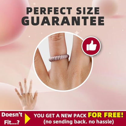 Egnaro Silicone Wedding Ring for Women,Thin and Stackble Braided Rubber Wedding Bands,No-Toxic,Skin Safe - color: 21-Pink Camo, Honey Red, Mint Green, Sky blue, light purple-blue, White, peach pink, size: 3.5-4