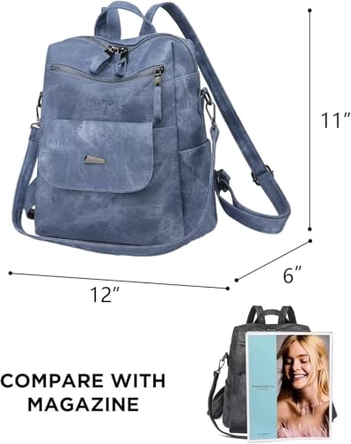 WYFJNX PU Leather Backpack Purse for Women Fashion Multipurpose Design Handbag Ladies Shoulder Bags Travel Backpack Blue - color: Blue