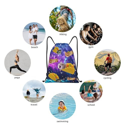Gianlaima Blue Purple Galaxy Cat Taco Drawstring Backpack Sport Gym Sack Yoga Dance Travel Bag For Men Women - color: Black12