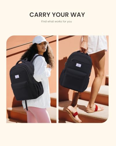 LOVEVOOK Laptop Backpack for Women Teens, 15.6" Computer Bag with 40oz Tumbler Buckle, College School Backpack,14 Pockets - color: Solid Black, size: 15.6inch