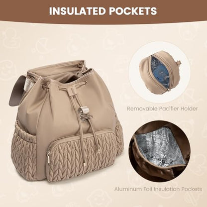 LOVEVOOK Diaper Bag Backpack, Small Baby Bag, Cute Baby Diaper Bag, Stylish Water-Resistant Travel Baby Bag for Mom, Baby Backpack with Changing Pad, Stroller Straps -Khaki - color: Khaki