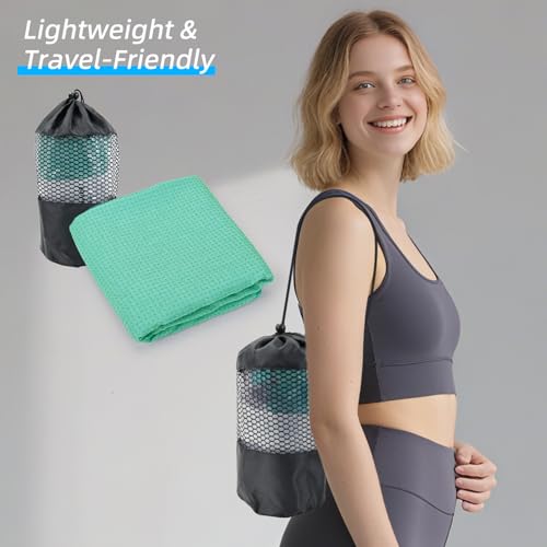 YESLIFE Non-Slip Extra Thick Hot Yoga Towel with One Sweat Towel, Microfiber Sweat Absorbent Yoga Mat Towel with Grip Dot, Pilates Mat, 72" x 24", Light Green - color: Light Green