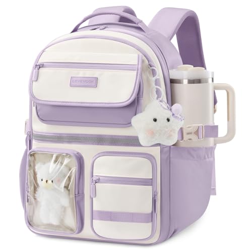 LOVEVOOK School Backpack for Girls, Cute Bookbag for Teen 8-16, DIY Friendly 15.6" Laptop Backpack for Middle High College Student Back to School, Bag with Water Bottle Pocket for Travel,Purple - color: Purple