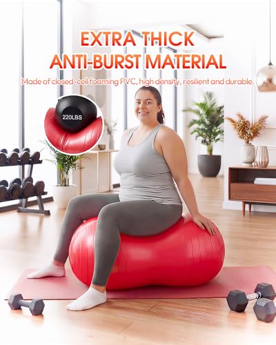 Premium Peanut Ball - 100x50cm Anti-Burst Exercise Ball for Physical Therapy, Pregnancy Labor & Home Fitness Sensory| Non-Slip Design | Quick-Inflate Pump Included - color: red