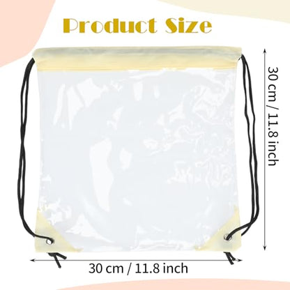 Shappy 30 Pcs Clear Drawstring Backpack, Plastic Waterproof Transparent Stadium Bags String Bag for Gym Travel (Beige) - color: Beige
