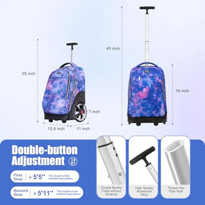 NEW TILAMI 19 Inch Rolling Backpack with Lunch Bag for Girls Boys Wheeled Laptop Backpack Durable Carry-on Bag School Travel, Star Violet - color: Purple Star Violet