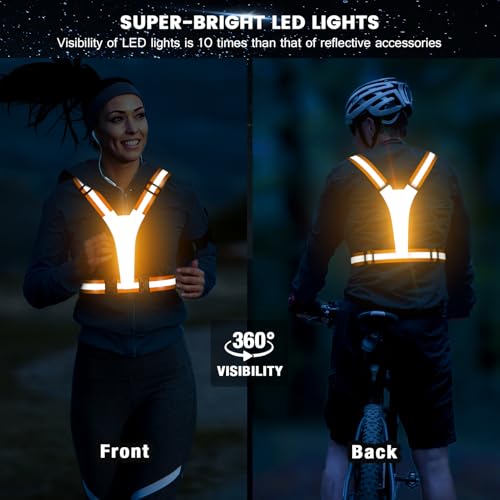 Fokia Kunbio LED Reflective Running Vest Gear,Light Up Vest Runners Night Walking USB Rechargeable,Up to 11hrs Light with Adjustable Waist/Shoulder for Women Men Kids - color: Orange