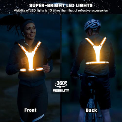 Fokia Kunbio LED Reflective Running Vest Gear,Light Up Vest Runners Night Walking USB Rechargeable,Up to 11hrs Light with Adjustable Waist/Shoulder for Women Men Kids - color: Orange
