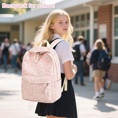 LEDAOU School Backpack for Teen Girls Elementary Middle School Bookbag Kids Backpacks Women Laptop Backpack Travel Daypack - color: Little Flower Pink