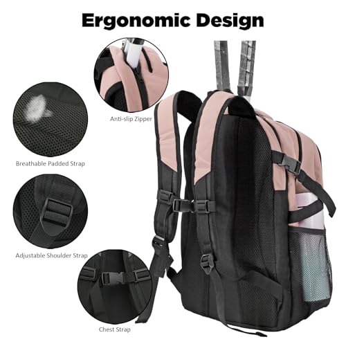 WOLT Tennis Bag - Large Tennis Racket Backpack for Men & Women - Ventilated Shoe Compartment - Holds 2 Rackets - color: Lightpink