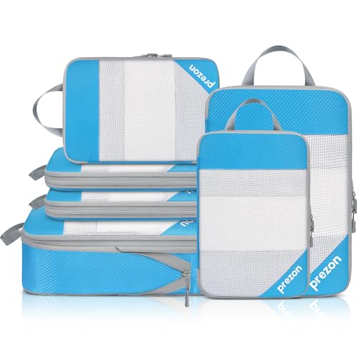 Compression Packing Cubes for Travel, Lightweight Vacation Travel Essentials, Travel Accessories for Suitcase Organizer Bags Set, Durable Luggage Organizer - color: Blue, size: 6 set-Half Mesh