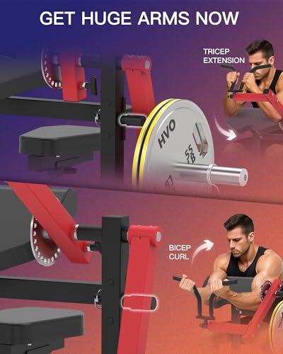 HVO Bicep Tricep Curl Machine Preacher: Curl Bench 2 in 1 Arm Curl and Tricep Extension Machine for Home Gym Workout - style: Red Bicep Tricep Curl Machine