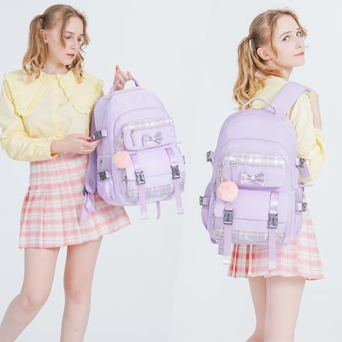 Hey Yoo Cute School Backpack for Girls Backpack for School Bag Bookbag Teen Girl Backpacks for Girls Teens (Purple) - color: Purple