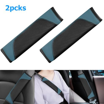 AUCELI 2PCS Car Seat Belt Cover, Carbon Fiber Seatbelt Shoulder Strap Covers, Breathable Leather Soft Harness Pad Protect Your Neck and Shoulder Compatible with Cars - color: Black Green