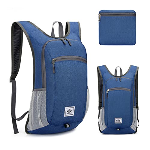 DOJUNS Hiking Backpack 15L Small Travel Backpack Lightweight Foldable Daypack Packable Camping Backpacks for Women Men (Blue) - color: Blue