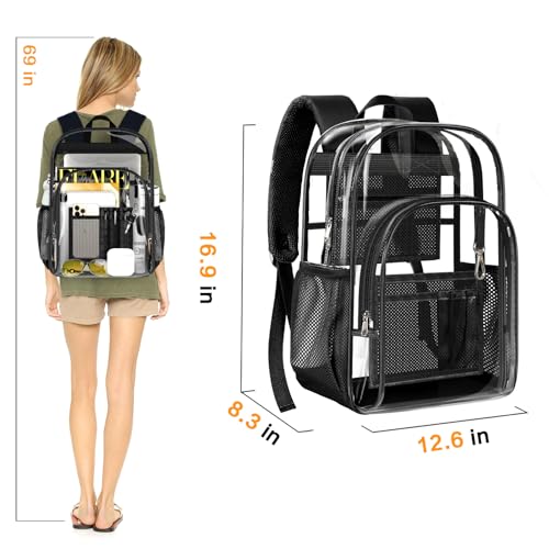 PAMANO Clear Backpack, Heavy Duty Transparent Reinforced Bottom See Through for College, Travel Work Security - color: Black