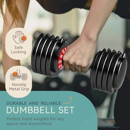 Adjustable Dumbbell Set of 2, 110lbs/50lbs Free Weights Dumbbell Set, 5-in-1/10-in-1 Quick-Lock Hand Weights, 25lbs/55lbs Pair with Anti-Slip Texture Handle, Weight Set For Home Gym Suit both Men and Women - color: Red 55LB Set of 2（Round）5 in 1
