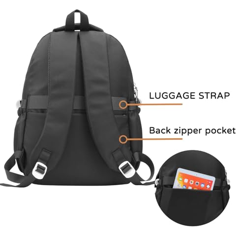 Phaoullzon Teen Girls School Backpack with Lunch Box for Boys, College Aesthetic Laptop Bookbag for Women,Black - color: Black