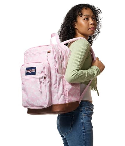 JanSport Cool Backpack with 15-inch Laptop Sleeve, Large Computer Bag Rucksack with 2 Compartments, Ergonomic Straps, Flutter By - color: Flutter By Pink Ice/White/Pink Ice