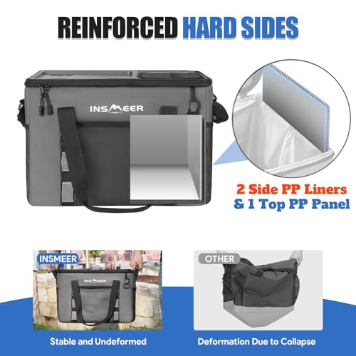 INSMEER Soft Cooler Bag with Hard Shell & 2 Cup Holders, Portable 40L/70 Cans Collapsible Cooler Bags Insulated with Leakproof for Travel, ice chests and Cooler Lunch Box for Beach Camping Picnic - color: Grey