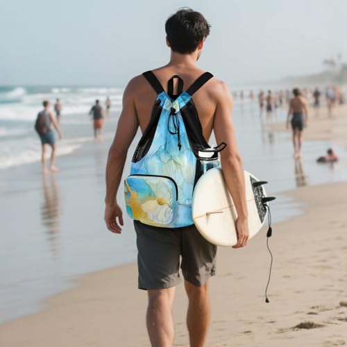 Drawstring Backpack Gym Swim Bag With Inside Pockets Cinch Pack Waterproof Marble Yellow Blue - color: Color 18