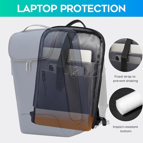 BANGE 17.3 Inch Business Laptop Backpack: Anti-Theft with USB Port & TSA Lock, Waterproof Zippers, Large Travel Commuter Bag - color: Blue, size: lock and usb