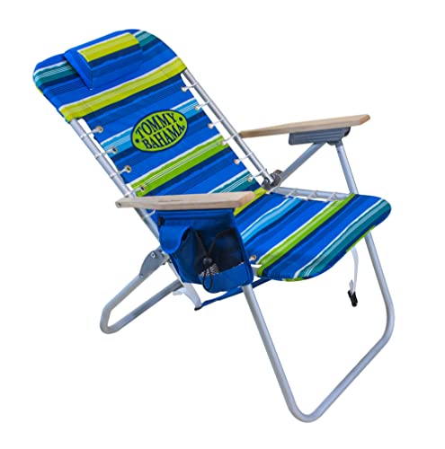 Tommy Bahama Hi-Boy 17" Seat Height 4-Position Lace-Up Suspension Folding Beach Backpack Chair - color: Green and Blue Stripe, style: 1-Pack