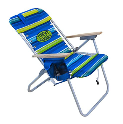 Tommy Bahama Hi-Boy 17" Seat Height 4-Position Lace-Up Suspension Folding Beach Backpack Chair - color: Green and Blue Stripe, style: 1-Pack