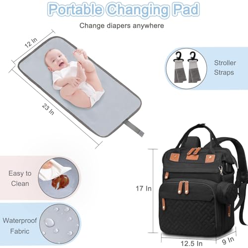 SHITIESHOU Diaper Bag Backpack Baby Bag for Mom Dad with Changing Pad, 19 Pockets, Large Waterproof Travel Baby Girl Boy Toddle Diaper Bag with Insulated Pocket, Baby Shower Gifts, Black - color: Black
