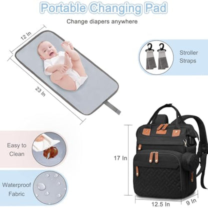 SHITIESHOU Diaper Bag Backpack Baby Bag for Mom Dad with Changing Pad, 19 Pockets, Large Waterproof Travel Baby Girl Boy Toddle Diaper Bag with Insulated Pocket, Baby Shower Gifts, Black - color: Black