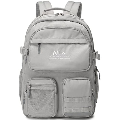 Water Resistant Backpack for Teen Girls Boys Students, Casual Multi Pockets Daypack with 15.6 inch Laptop pocket for Travel School College (Grey) - color: Grey With Embroidery