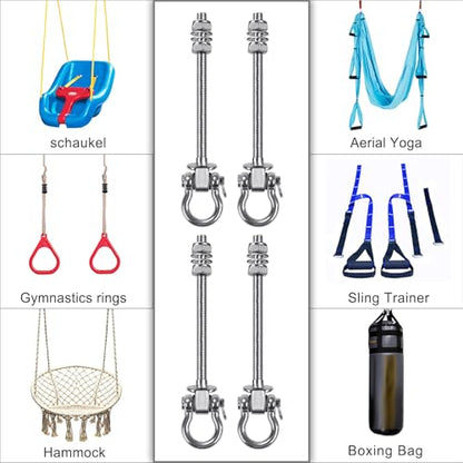 SELEWARE Heavy Duty Bearing Swing Hangers, 4 Pack Stainless Steel Hooks for Wood and Steel Beam, Sets Hardware for Hammock, Yoga, Porch, Heavy Bag, 7" x M2/5", 1500LB Capacity - color: 4 Pack Bearing Hangers (7" X M2/5" Threaded Rod)