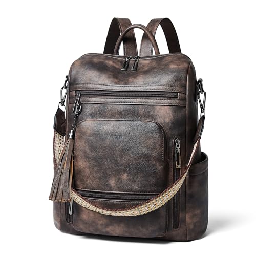 Shrrie Vegan Leather Laptop Backpack for Women 15.6 inch Work Backpack Fashion Travel Backpack Purse for Travel College Work - color: 1 Two-toned Coffee
