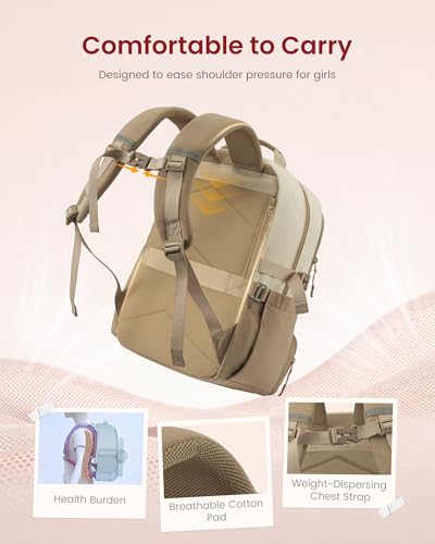 LOVEVOOK School Backpack for Teen Girls, Unique Style College Student Backpacks with Large Cup Holder, Cute Kid Bookbag with Pens Compartment, Large Capacity Back to School Backpack Fit 15.6'' Laptop - color: Khaki Beige, size: Medium