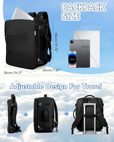 suradar Travel Backpack for Women Men,Carry On Backpack Flight Approved Hiking Backpack Rucksack Casual Daypack Personal Item Travel Weekender Essentials Backpacks Black - color: A12-black, size: Large