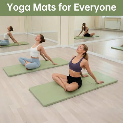 Foldable Yoga Mat, 2 Inches Extra Thick Non-Slip Design Fitness Mats,Better cushioning and shock-absorbing Multi-Purpose Exercise Pilates Mat for Home Studio-72 x 24 x 2" - color: Green