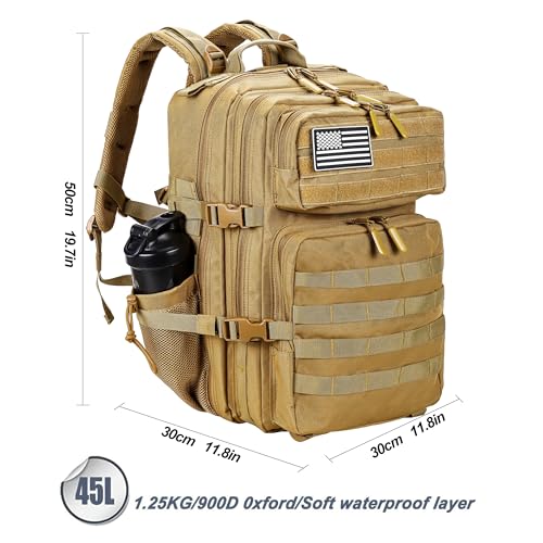LHI Military Tactical Backpack for Men and Women 45L Army 3 Days Assault Pack Bag Large Rucksack with Molle System - Khaki - color: 1.1 Khaki