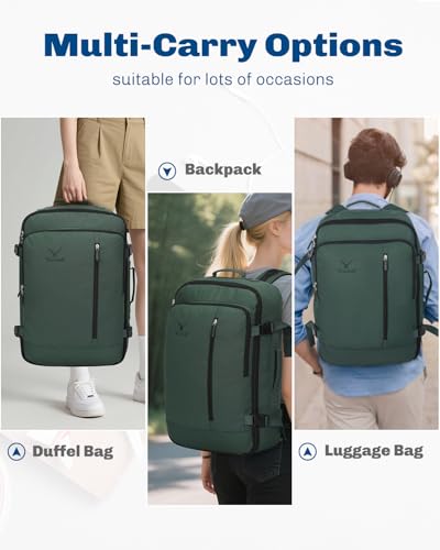 Hynes Eagle 38L Flight Approved Backpack Carry On Travel Bag for Men Women - color: Oliver Green