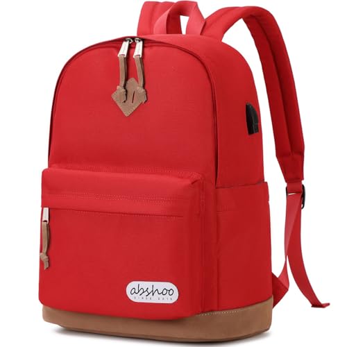 abshoo Classical School Backpack For Middle High School Water Resistant Bookbag College Travel Daypack (Red) - color: Red