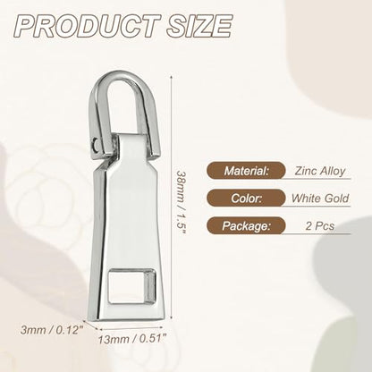 uxcell 2Pcs Zipper Pull Replacement, Detachable Metal Zipper Handle Mend Fixer Tab Repair for Luggage Suitcase Backpack Jacket Bags Boots Coat Handbags, White Gold - color: White Gold