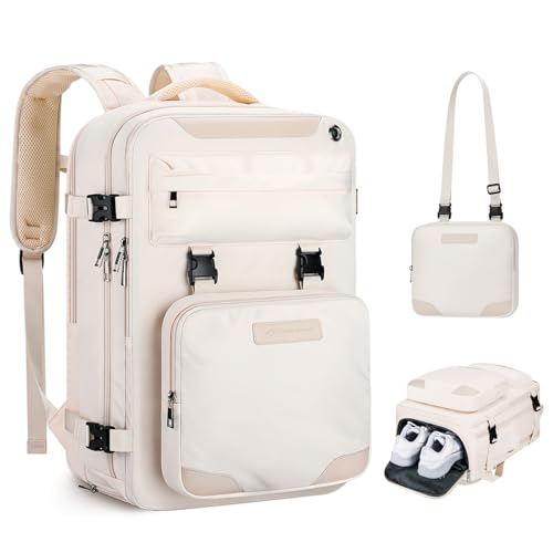 Maelstrom Travel Backpack for Women Men,30L Laptop Backpack Fits 17-Inch Laptop,Carry On Backpack for Airplanes with Crossbody Bag&Shoe Compartment&Toiletry Bag (Beige, Large) - color: Beige, size: C.17.3 inch-Standard
