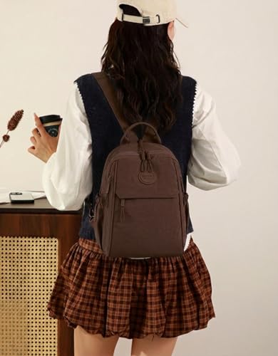 Mini Backpack for Women Nylon Small Backpack Purse Crossbody Sling Bag Convertible Backpack Casual Shopping Daypack (Reddish Brown) - color: Reddish Brown