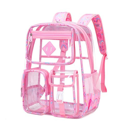 Clear Backpack for Girls Large Heavy Duty Transparent Bookbag for Middle School Kids Travel Daypacks - color: Pink Rainbow