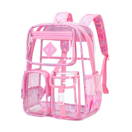 Clear Backpack for Girls Large Heavy Duty Transparent Bookbag for Middle School Kids Travel Daypacks - color: Pink Rainbow