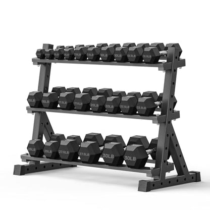 PAPABABE Hex Dumbbell Set with Rack, Rubber Encased Free Weight with Weight Storage Racks, Multiple Weight Options for Home Gym and Fitness - style: 390LB with 3-Tier Weight Rack