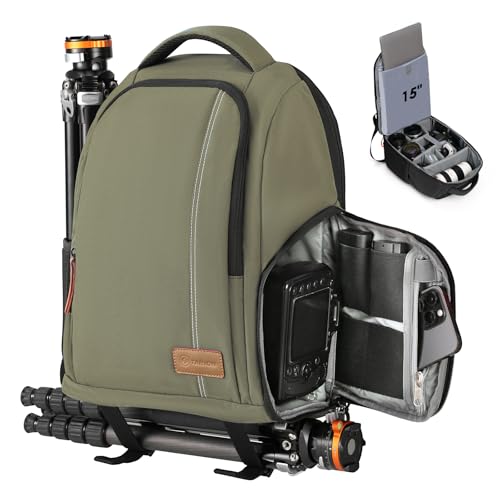 TARION Camera Backpacks for Photographers - Camera Bag Photography Backpack with 15" Laptop Compartment Side Access Tripod Holder - Waterproof Rain Cover- Anti-theft Hidden Pocket - TB04 Green - color: Green