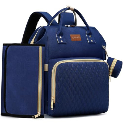 ROSEGIN Diaper Bag Backpack with Changing Pad, Pacifier Case, Baby Bag for Boy Girl Toddler - Large, Stylish, Waterproof Travel Quilted Diaper Bag for Mom - Baby Shower - Navy Blue - color: Navy Blue